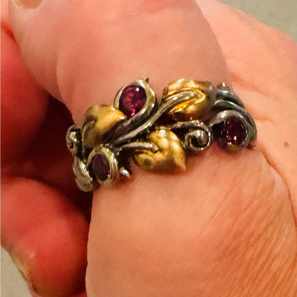 Gold and Silver Nature-Inspired Ring with Intricate Design